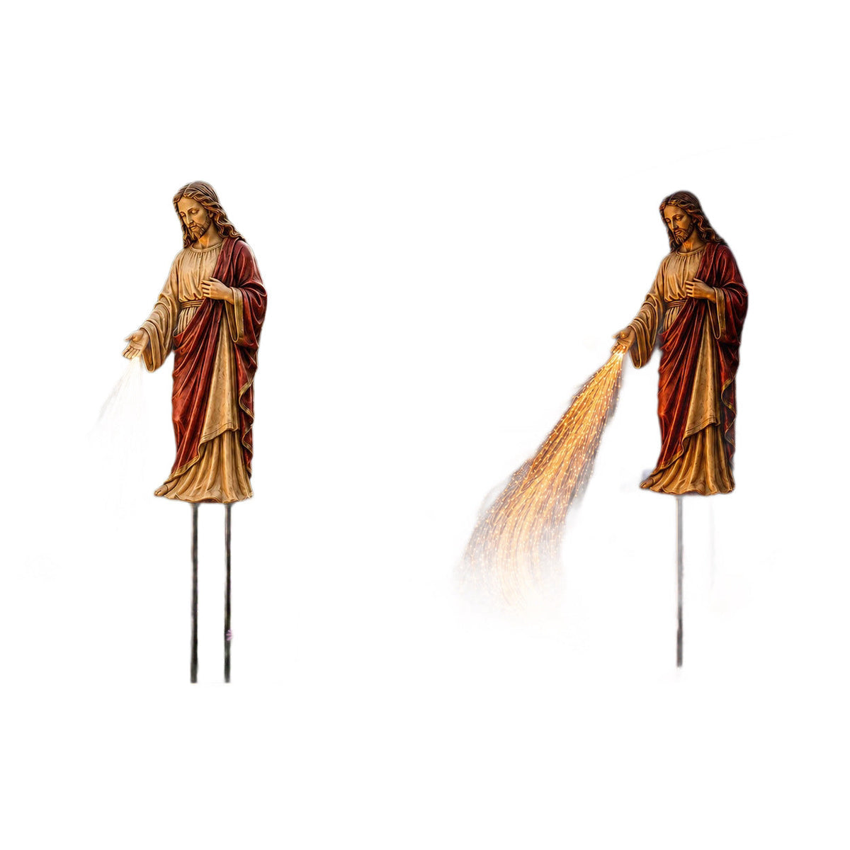 Solar Powered Jesus Light Statue β Flowing Fiber Optic Waterfall Garden Stake