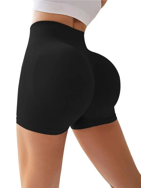 High Waist Tummy Control Side-Ribbed Butt-Lifting Seamless Shorts, Lightweighted Summer Shorts, Stretchy Womenswear Bottom Peachy Shorts