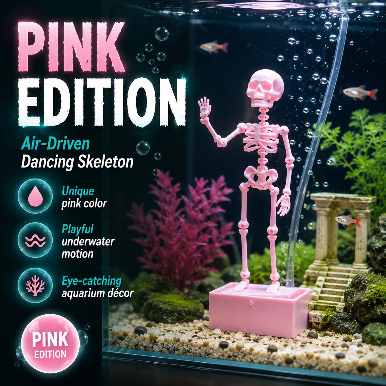 ๐ซง Air-Driven Dancing Skeleton Aquarium Ornament ๐