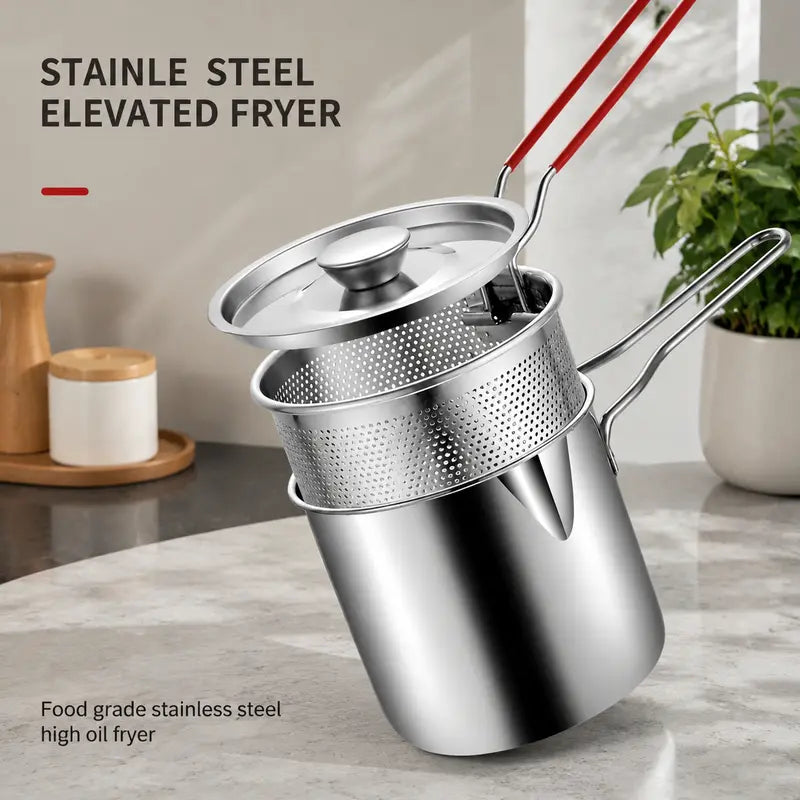 π Personal Mini Deep Fryer Set β Stainless Steel Pot with Lift-Out Draining Basket & Food Tongs