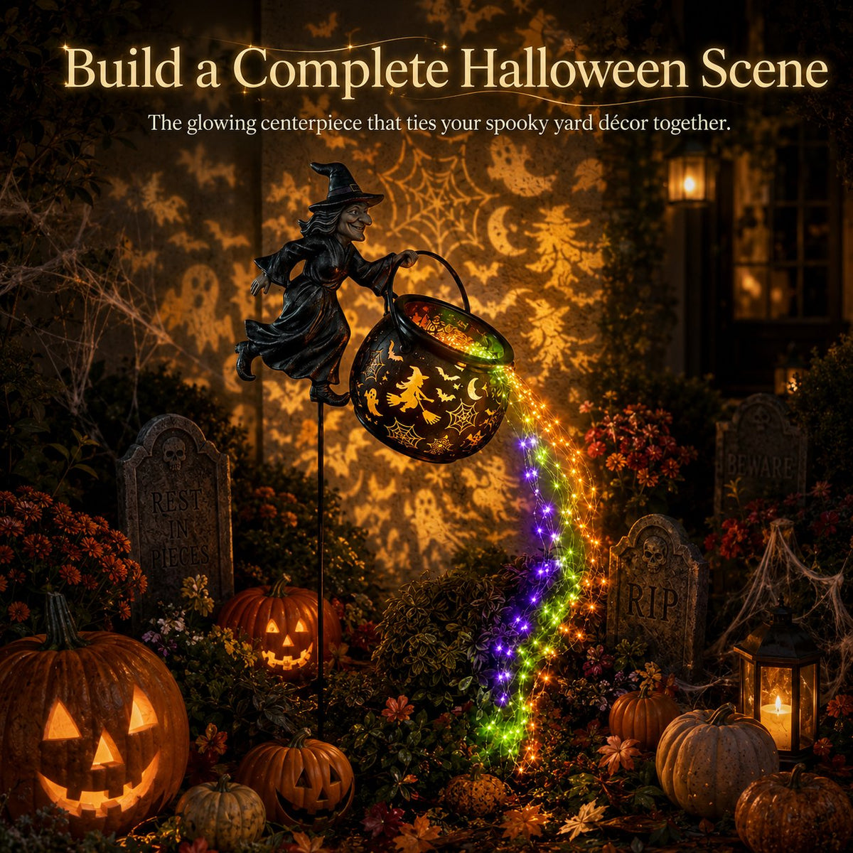 🎃 Halloween Witch Cauldron Garden Light – Magical Outdoor Yard Decor 🧙♀️✨