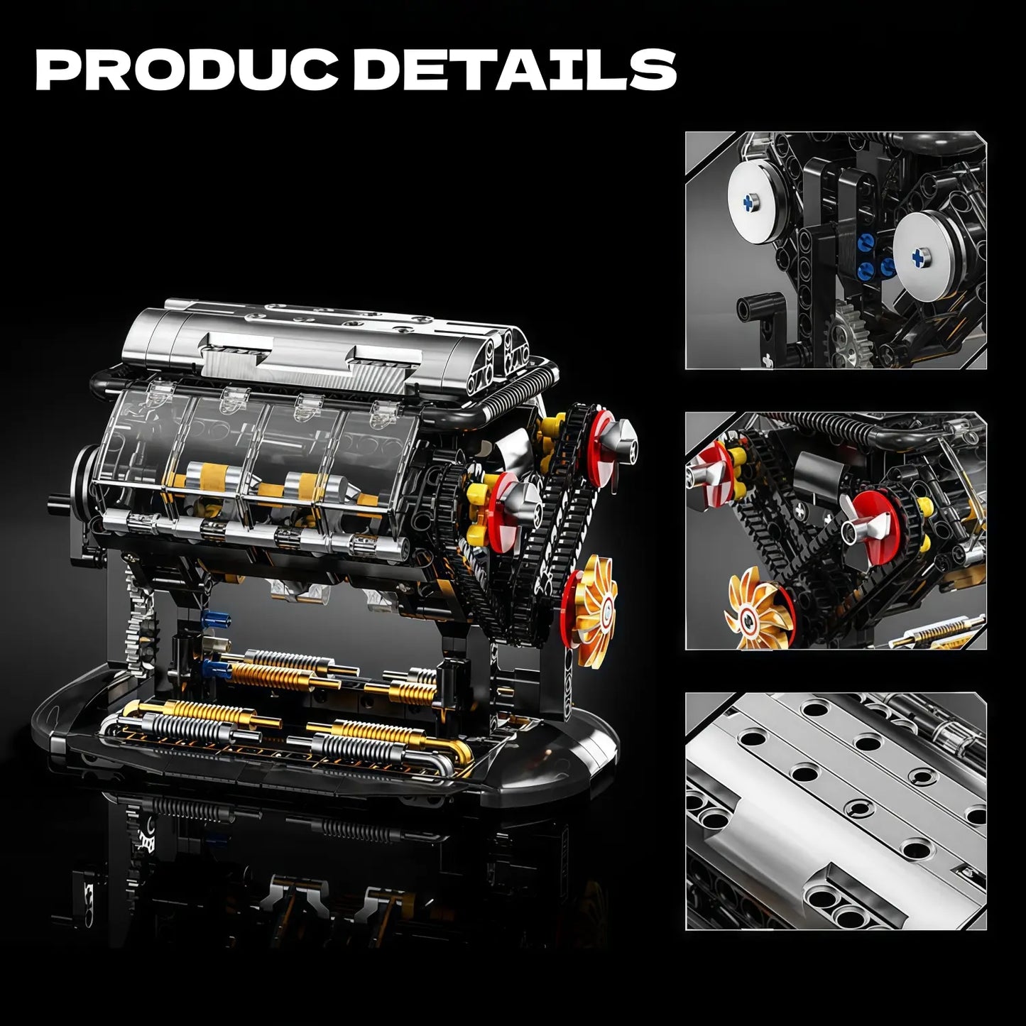 π₯ V8 Engine Model Kit β 1:1 Scale DIY Mechanical Building Set with 692 Pieces for Car Lovers & STEM Learning