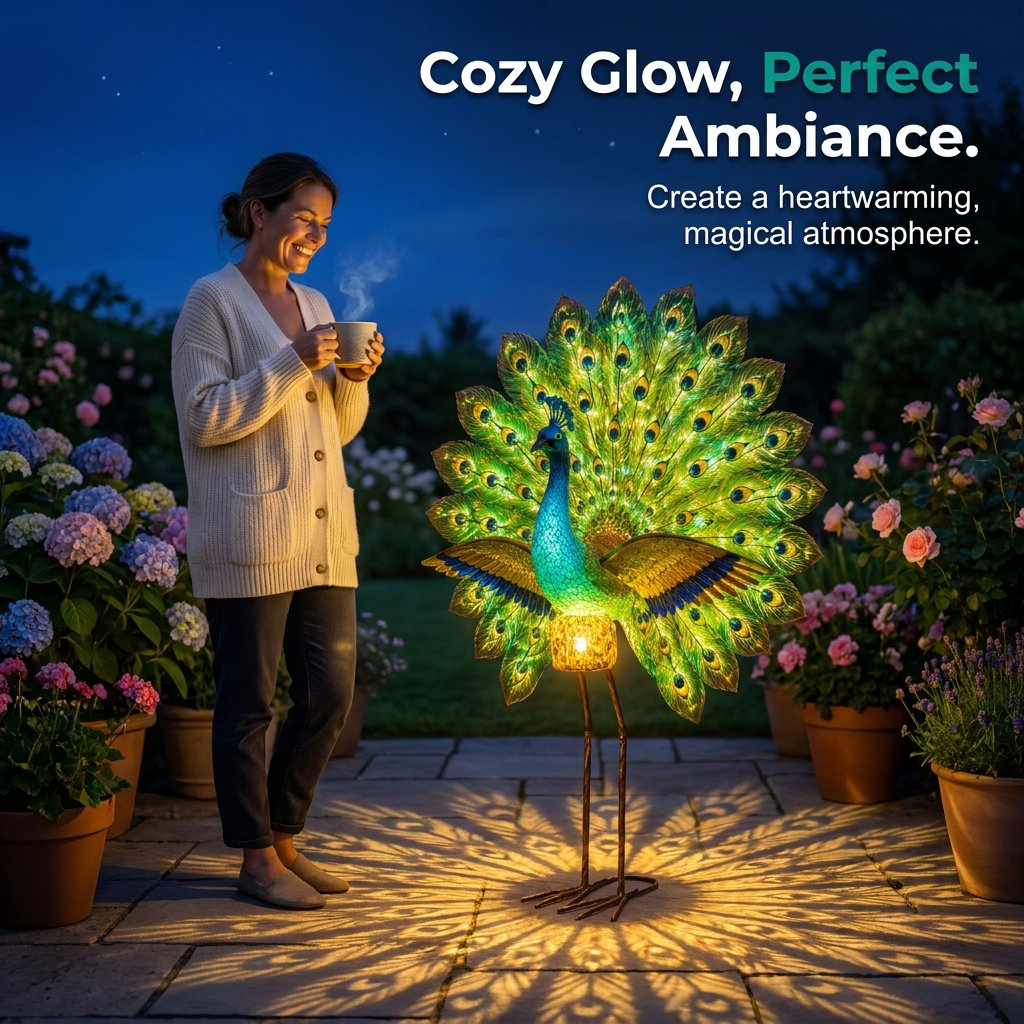 💥SAVE 50%🦚 Dynamic Light Shadow Solar Peacock Garden Sculpture, Waterproof Outdoor Yard LED Decor Statue