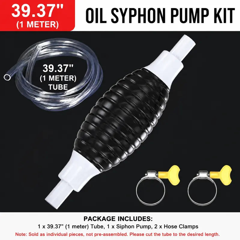 ⛽Manual Siphon Pump Kit with 1M Hose,Valve, Rubber Pump Bulb & 2 Hose Clamps, Liquid Transfer Pump for Fuel Water Oil, Car Boat Motorcycle
