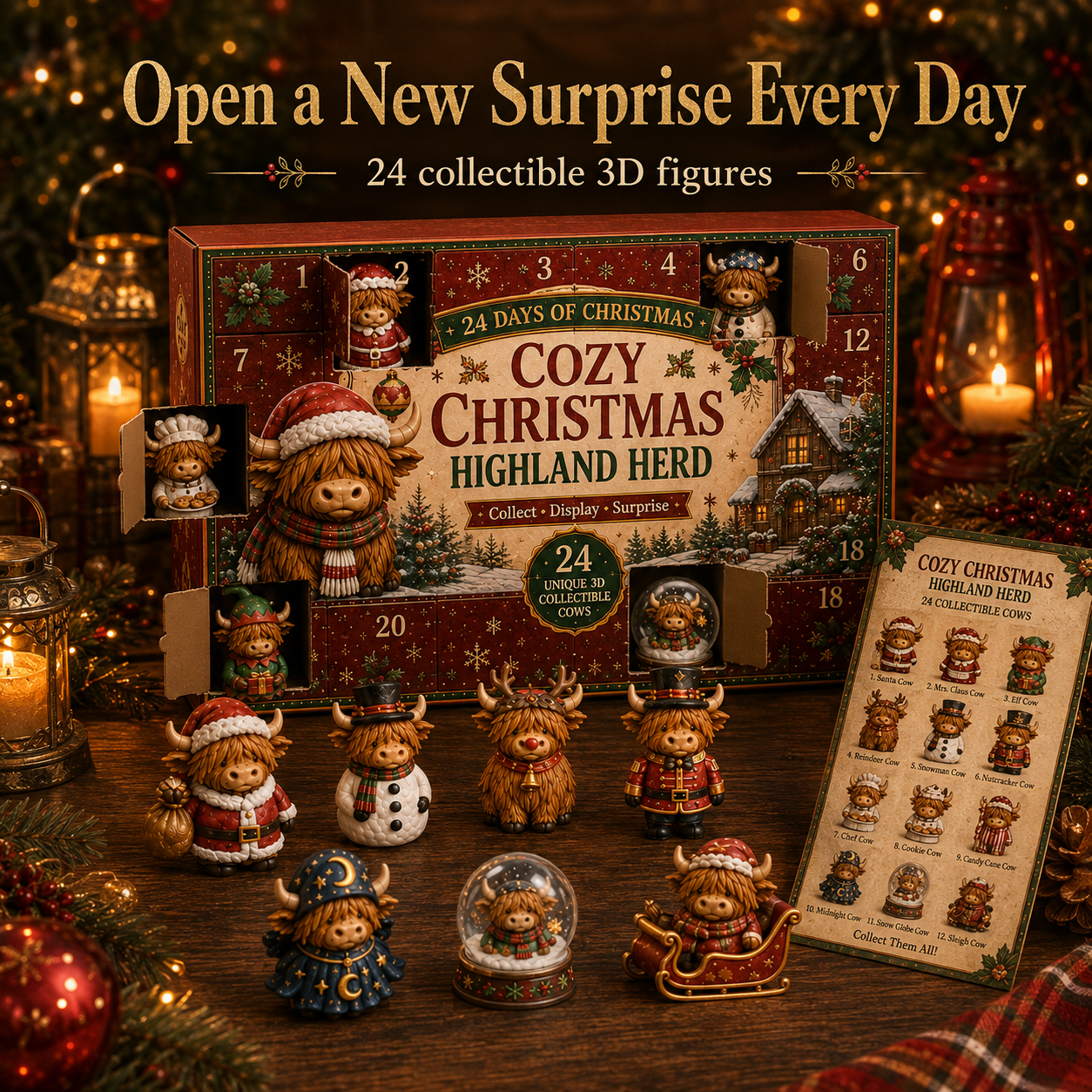 ๐๐ฎ24-Day Christmas Cow Countdown Calendar โ 24 Collectible Holiday Figurines