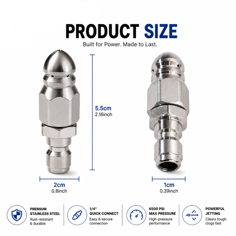 🎁HOT SALE🚿 6500 PSI Sewer Jetter Nozzle – 1/4" Quick Connect Drain Cleaning Attachment