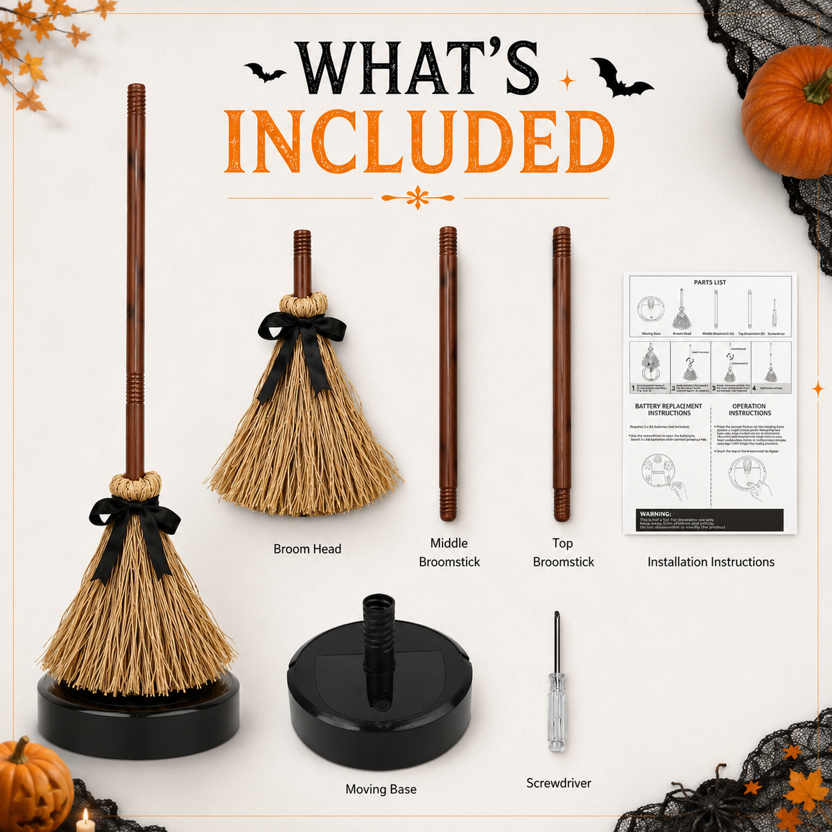 🧙♀️🪄 Animated Floating Witch Broom Halloween Decor | Sound & Touch Activated🧹