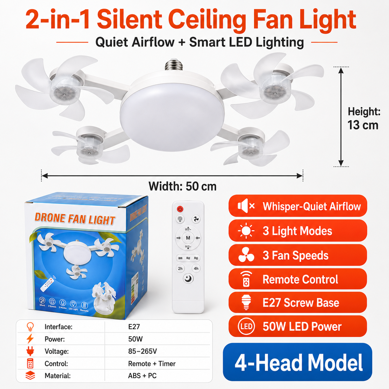💥 55% OFF TODAY❄️Stay Cool & Bright💡 2-in-1 Ceiling Fan Light 🏠Perfect for Bedrooms, Kitchens & Garages