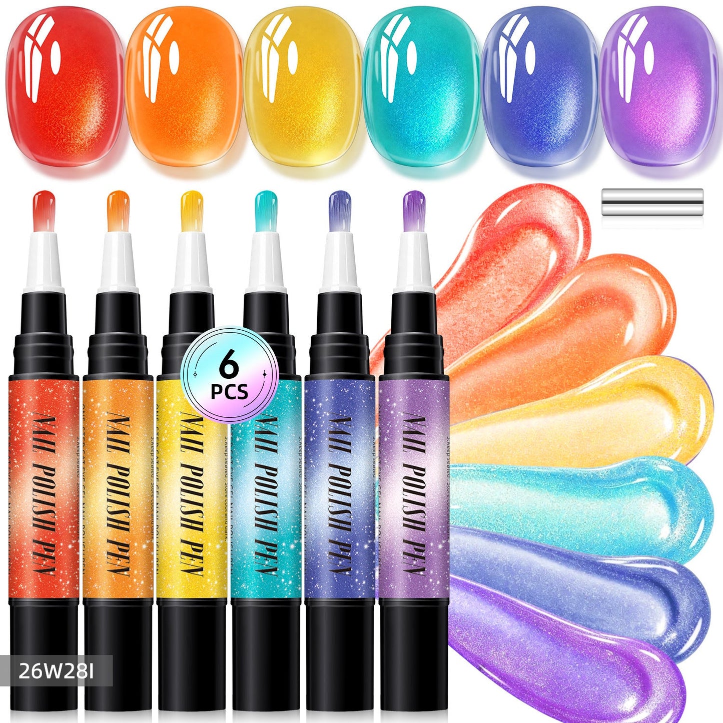 💅6-Piece One-Step Gel Nail Art Pen Set — Cat-Eye & Polarized Glitter, Salon Finish at Home