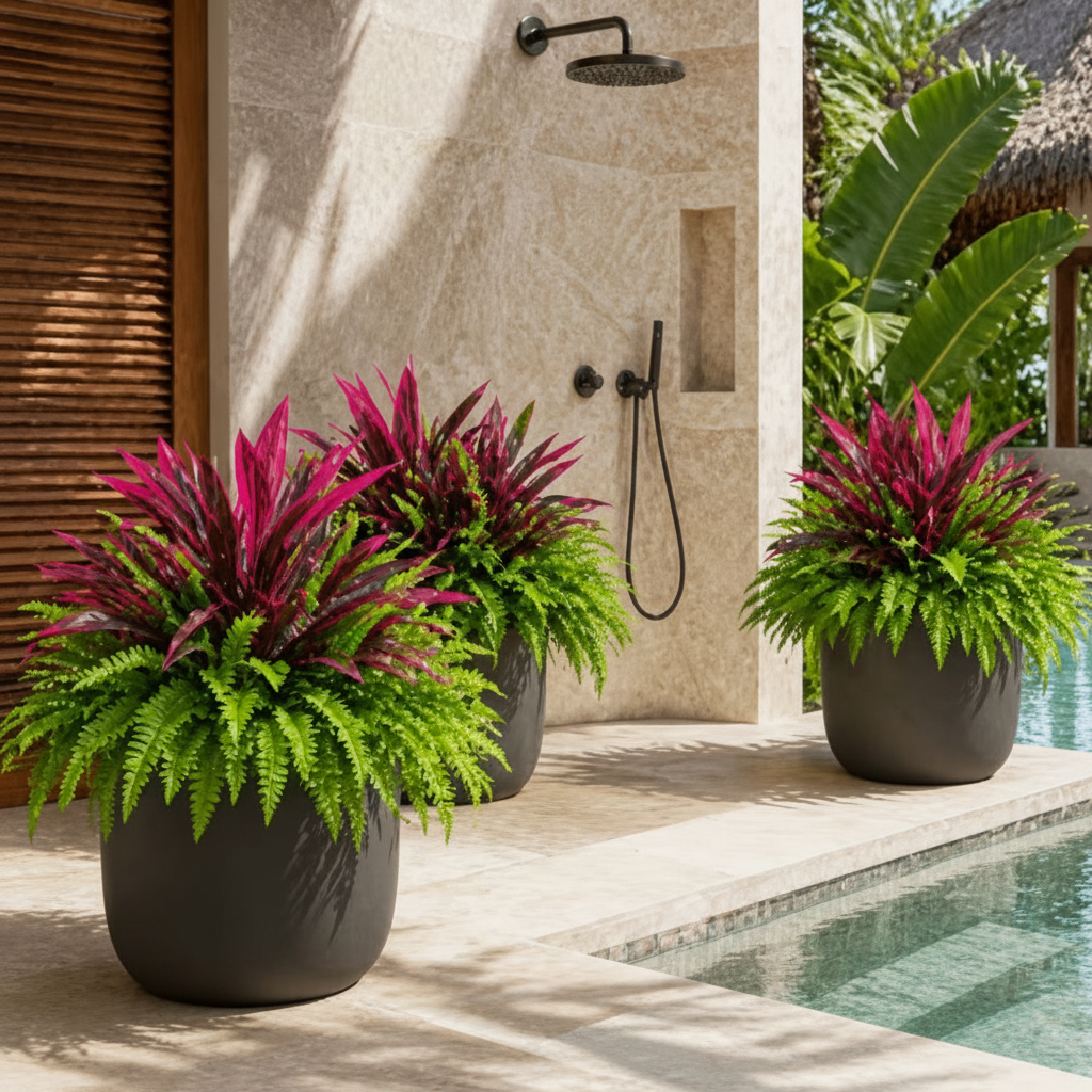 š„Summer Specialš„ UV-Resistant Artificial Fern & Red Dracaena Decorative Plants ā Full, Lush & Fade-Resistant!