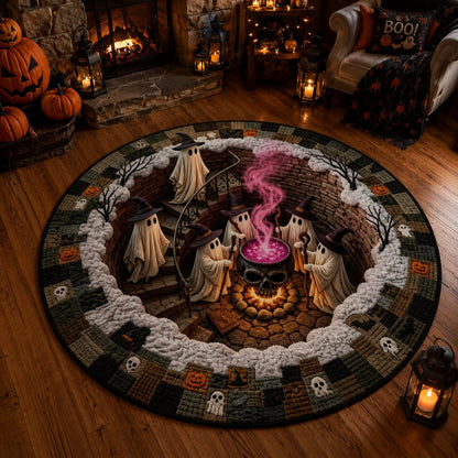 🔥HOT SALE 50%OFF👻3D Haunted Staircase Round Rug – Spooky Halloween Optical Illusion