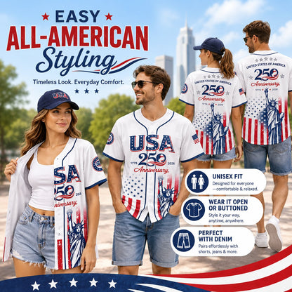 🔥HOT SALE 55% OFF👕USA 250th Anniversary Patriotic Baseball Jersey 1776–2026 4th of July Shirt