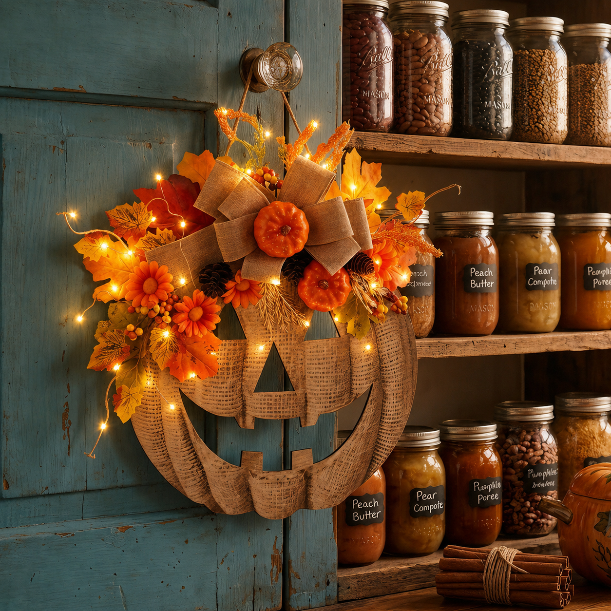 👻50% OFF TODAY🎃 Lighted Burlap Pumpkin Wreath🕯️