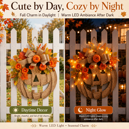 👻50% OFF TODAY🎃 Lighted Burlap Pumpkin Wreath🕯️