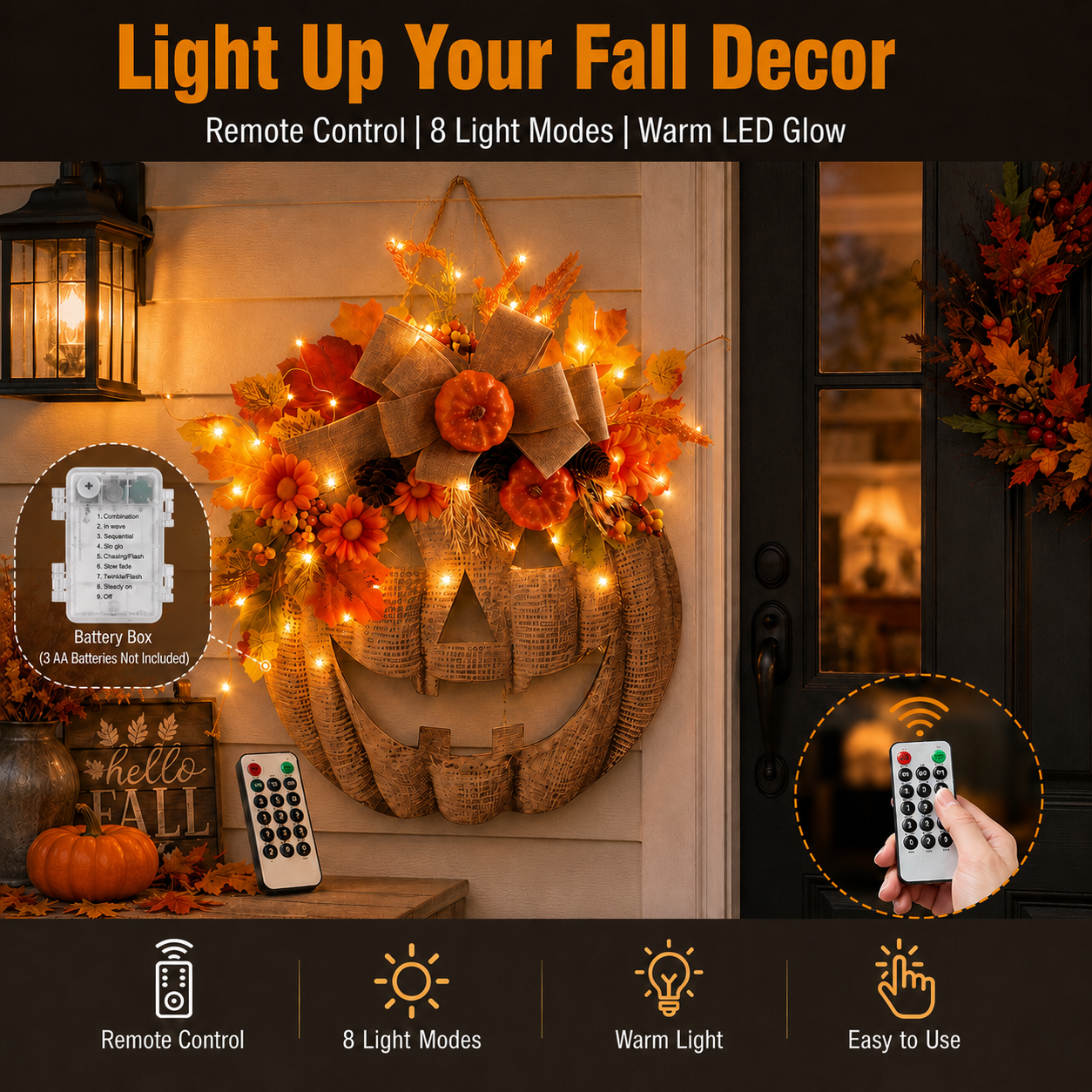 👻50% OFF TODAY🎃 Lighted Burlap Pumpkin Wreath🕯️