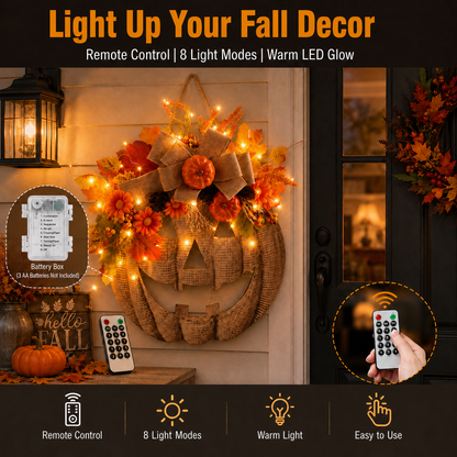 👻50% OFF TODAY🎃 Lighted Burlap Pumpkin Wreath🕯️