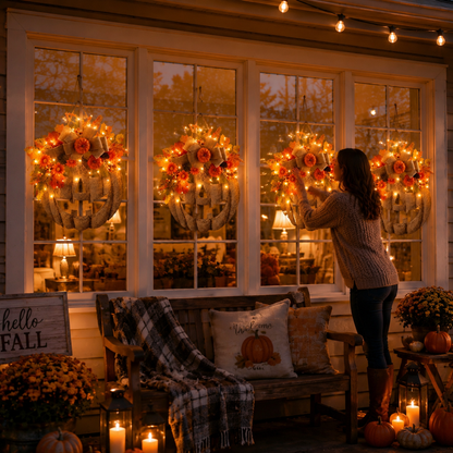 👻50% OFF TODAY🎃 Lighted Burlap Pumpkin Wreath🕯️