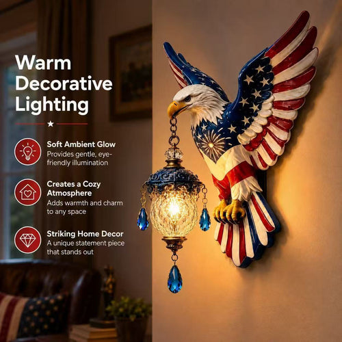 🦅American Freedom Eagle Pendant Wall Light – Vintage Patriotic Resin Sculpture Lamp with Crystal Accents (Unique Gift for Patriots)