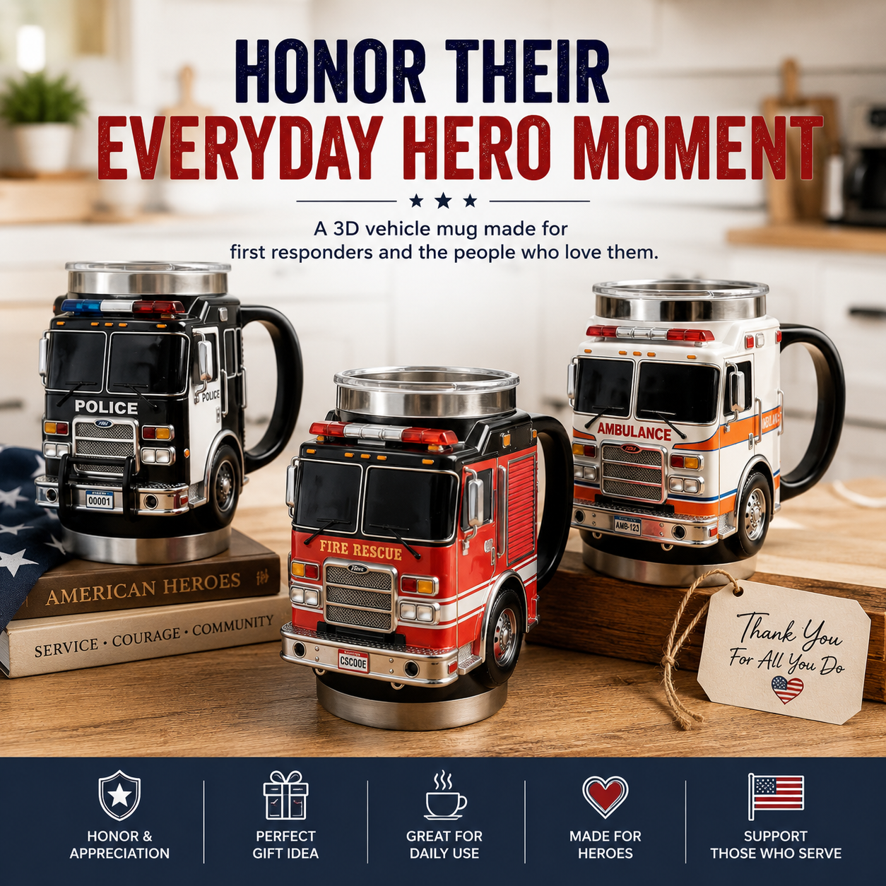 🚓🚒🚑 3D First Responder Vehicle Mug | Police Fire Ambulance Gift Cup