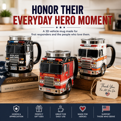 🚓🚒🚑 3D First Responder Vehicle Mug | Police Fire Ambulance Gift Cup