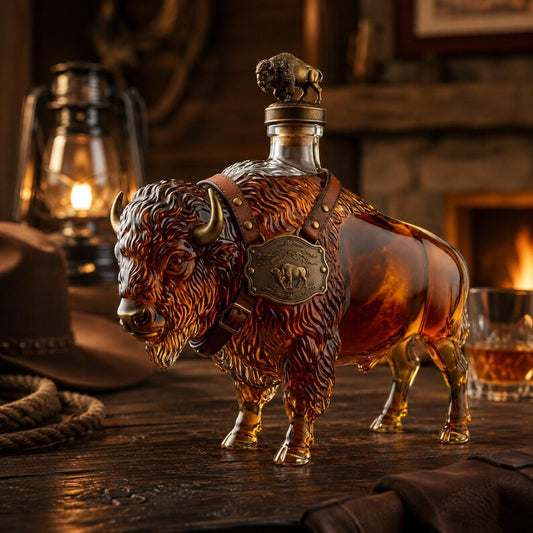 🐃 Bison Whiskey Decanter – 500ml Glass Buffalo Liquor Bottle & Bar Decor 🥃