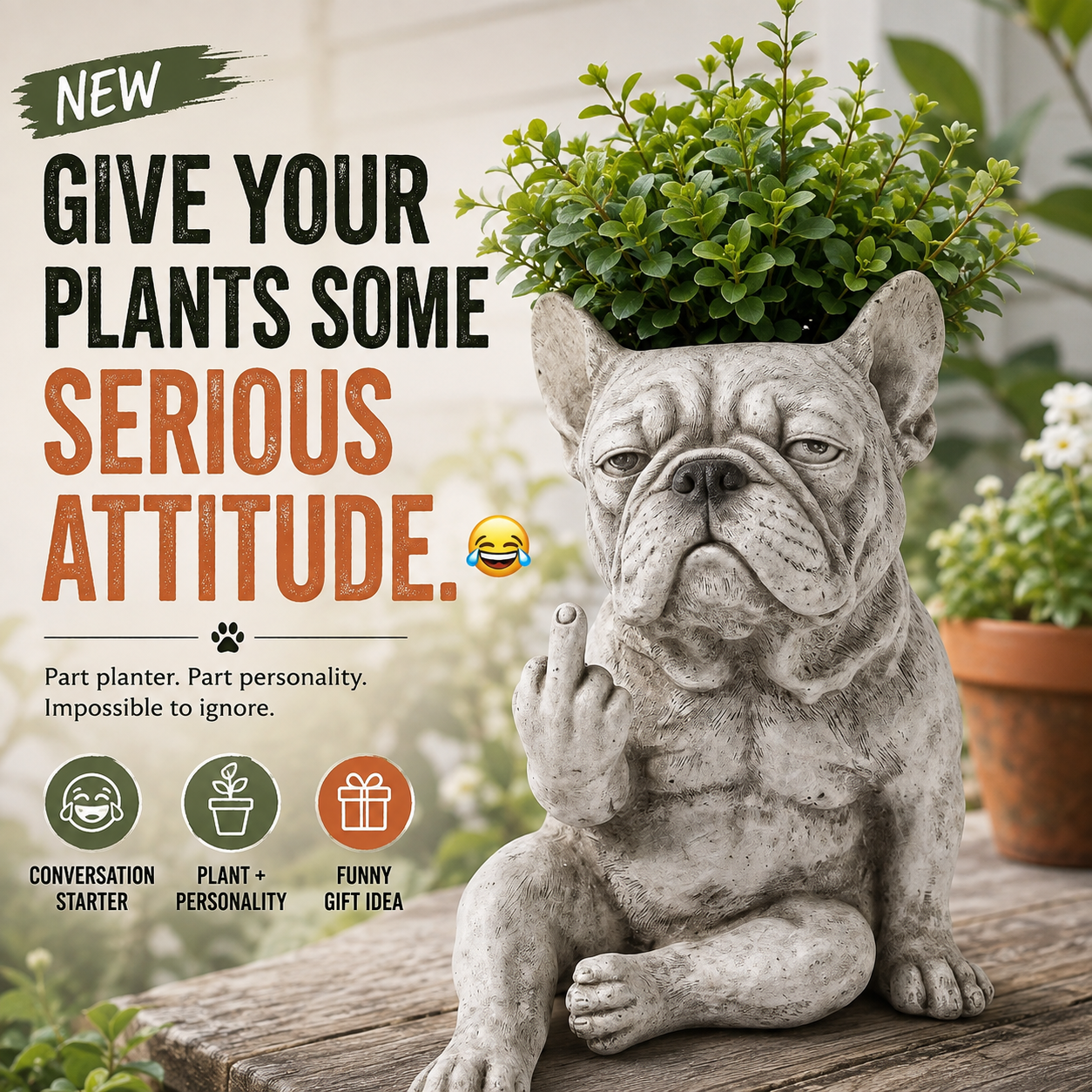 🎁 SPECIAL OFFER | Funny Bulldog Planter – Unique Plant Lover Gift & Cheeky Garden Decoration