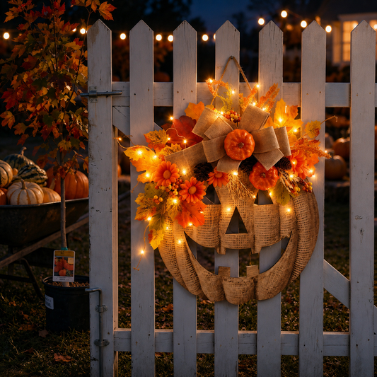👻50% OFF TODAY🎃 Lighted Burlap Pumpkin Wreath🕯️