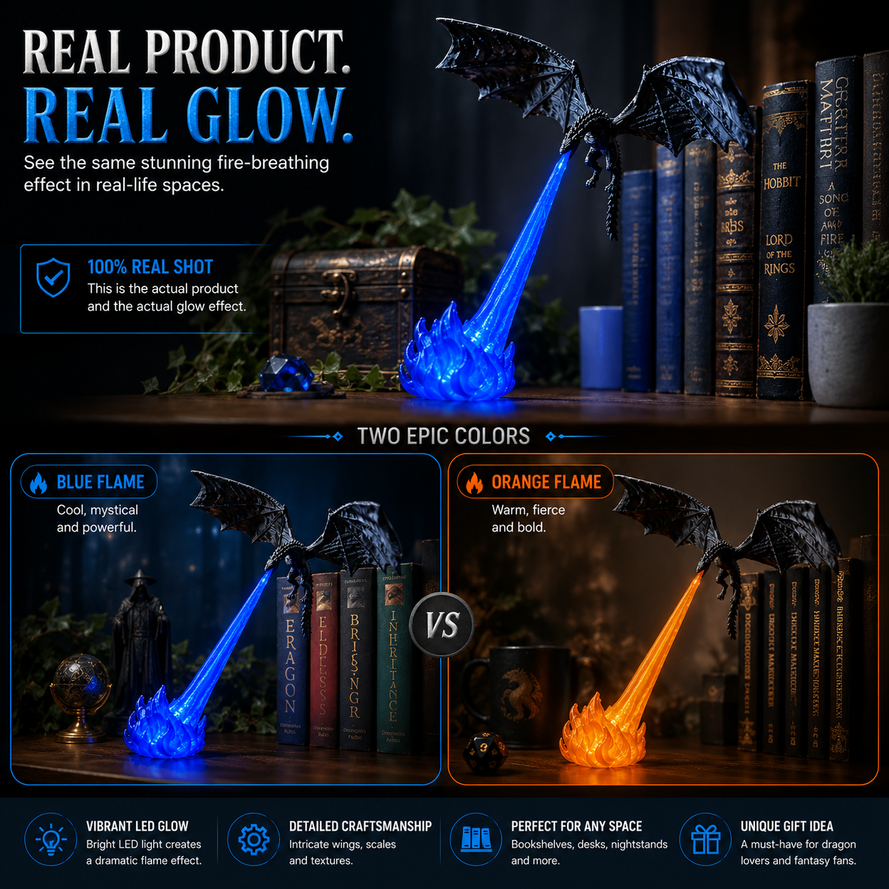 📚🐉 3D Dragon LED Book Nook Light 🔥 Magical Fantasy Shelf Decor