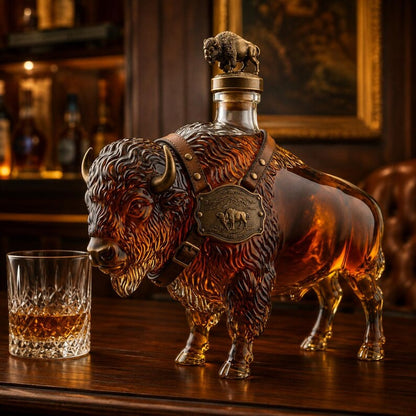 🐃 Bison Whiskey Decanter – 500ml Glass Buffalo Liquor Bottle & Bar Decor 🥃