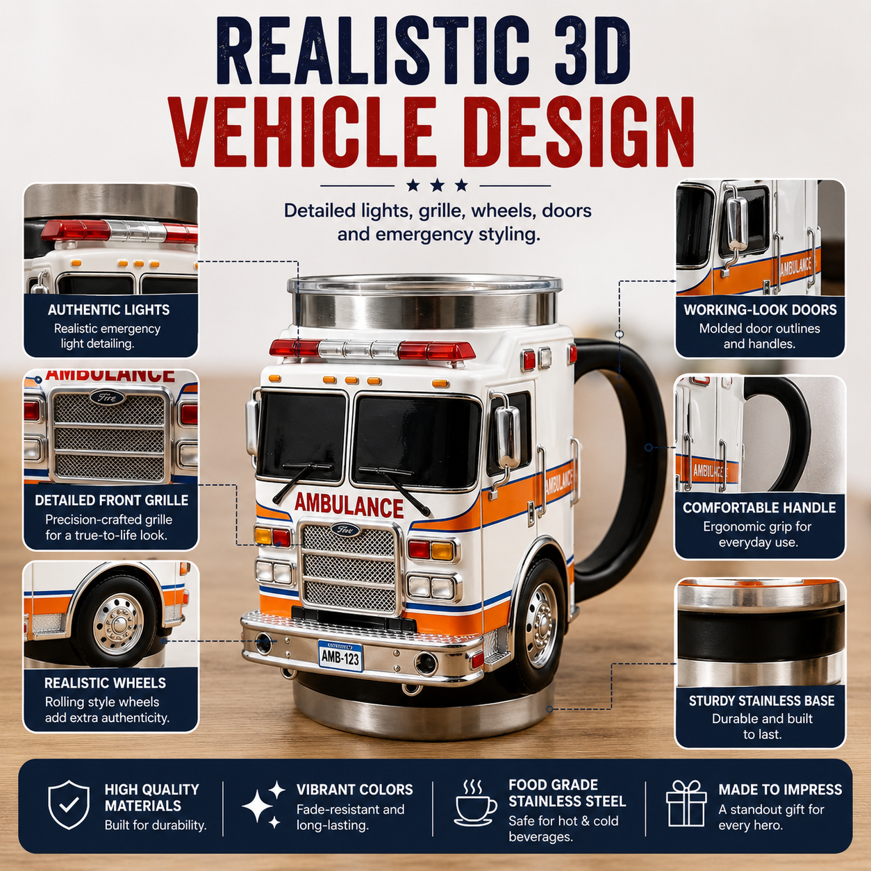 🚓🚒🚑 3D First Responder Vehicle Mug | Police Fire Ambulance Gift Cup