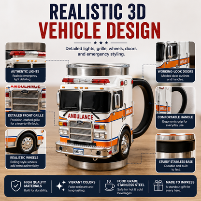 🚓🚒🚑 3D First Responder Vehicle Mug | Police Fire Ambulance Gift Cup