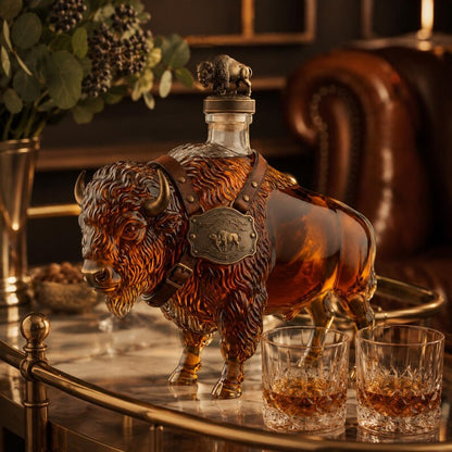 🐃 Bison Whiskey Decanter – 500ml Glass Buffalo Liquor Bottle & Bar Decor 🥃