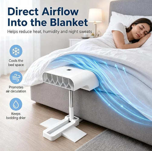 🛏️ Bed Cooling Fan – ❄️ Cordless Under-Duvet Sleep Fan with 5 Speeds & Adjustable Height