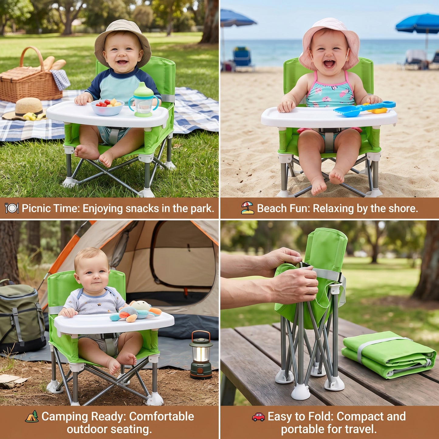 🔥 50% OFF Today – Foldable Baby Camping Chair with Tray for On the Go