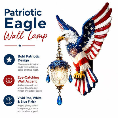 🦅American Freedom Eagle Pendant Wall Light – Vintage Patriotic Resin Sculpture Lamp with Crystal Accents (Unique Gift for Patriots)