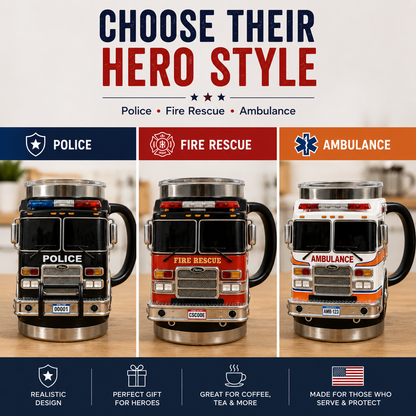 🚓🚒🚑 3D First Responder Vehicle Mug | Police Fire Ambulance Gift Cup