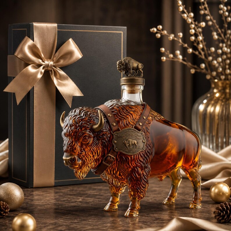 🐃 Bison Whiskey Decanter – 500ml Glass Buffalo Liquor Bottle & Bar Decor 🥃