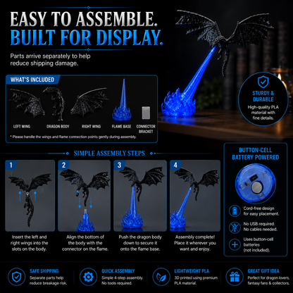 📚🐉 3D Dragon LED Book Nook Light 🔥 Magical Fantasy Shelf Decor