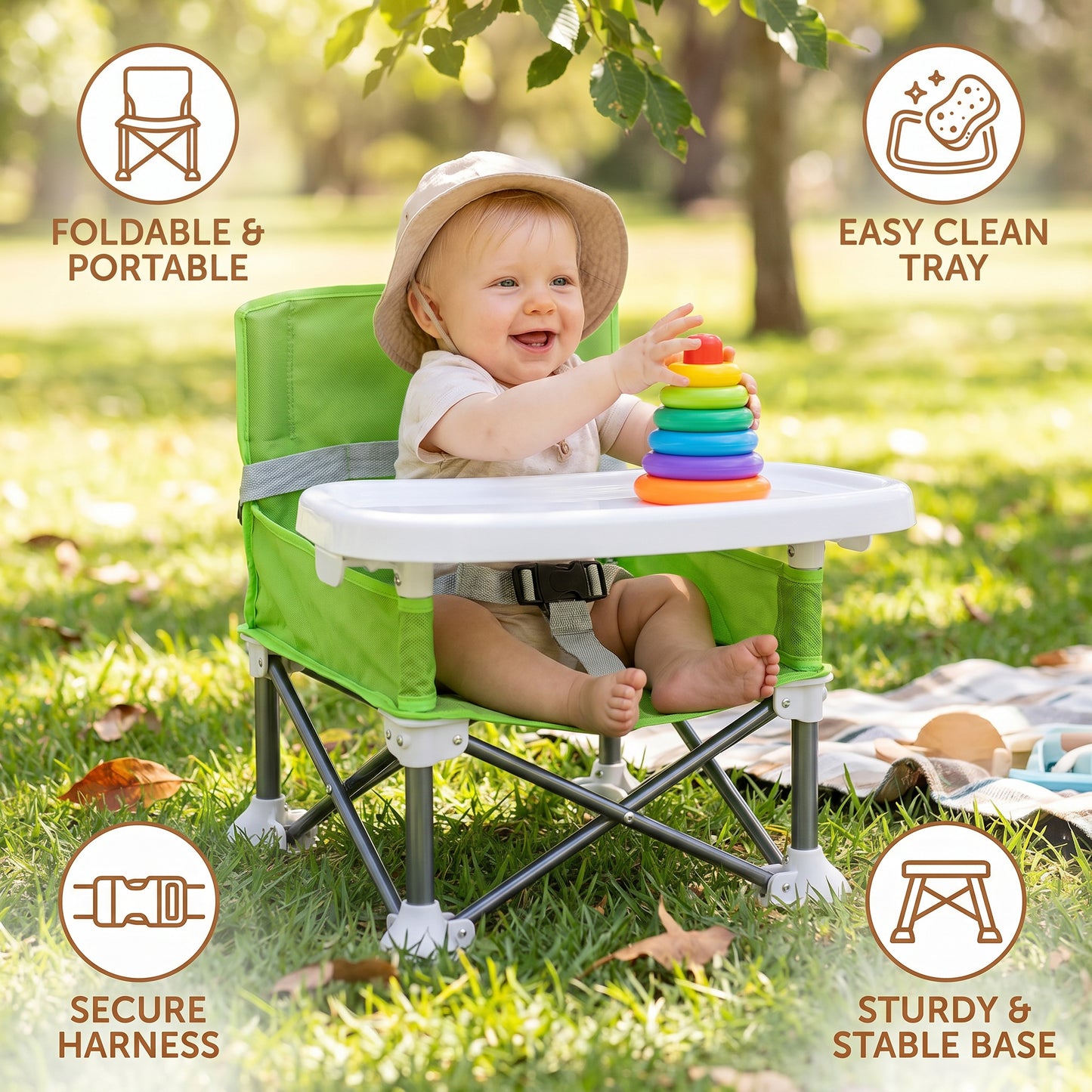 🔥 50% OFF Today – Foldable Baby Camping Chair with Tray for On the Go