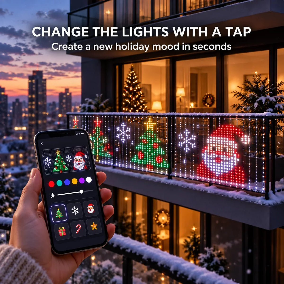 🎄 Smart LED Curtain Lights | App-Controlled Animated Christmas Wall Display ✨