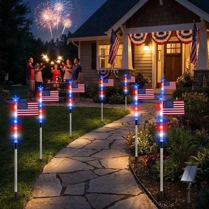 🔥Last Day: 49% OFF🔥8 Solar American Flag Pathway Lights – Red, White & Blue Yard Glow for 250th Independence Celebration 🇺🇸✨