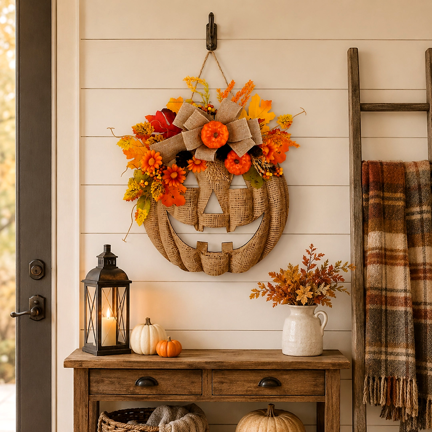 👻50% OFF TODAY🎃 Lighted Burlap Pumpkin Wreath🕯️