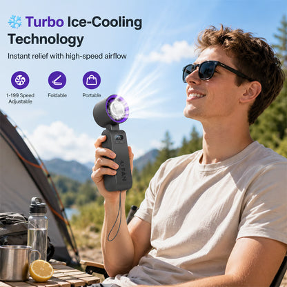 ❄️ Turbo Ice-Cooling Handheld Fan  Powerful Airflow Meets Instant Cooling Relief