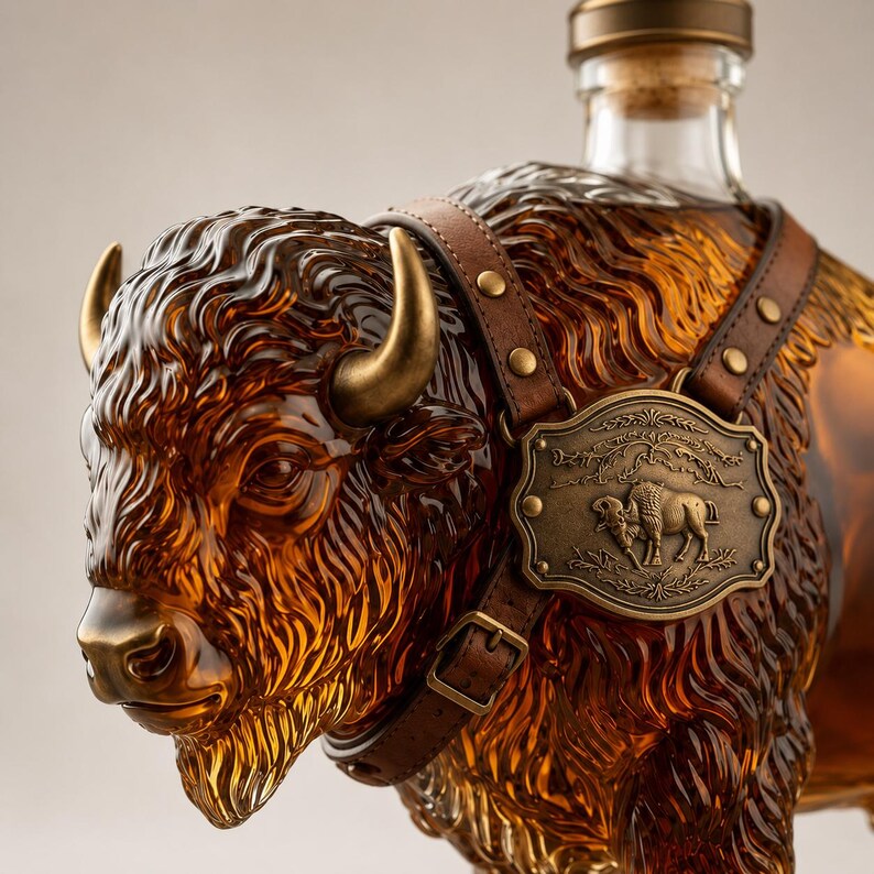 🐃 Bison Whiskey Decanter – 500ml Glass Buffalo Liquor Bottle & Bar Decor 🥃