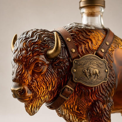 🐃 Bison Whiskey Decanter – 500ml Glass Buffalo Liquor Bottle & Bar Decor 🥃