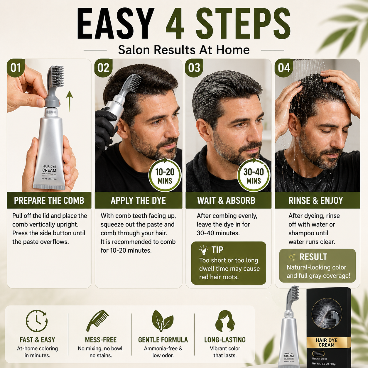 🔥 Hot Sale 55% OFF🎁 Instant Gray Coverage Hair Dye Comb for Men & Women