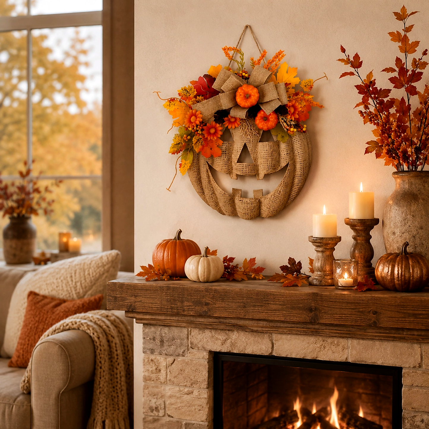 👻50% OFF TODAY🎃 Lighted Burlap Pumpkin Wreath🕯️