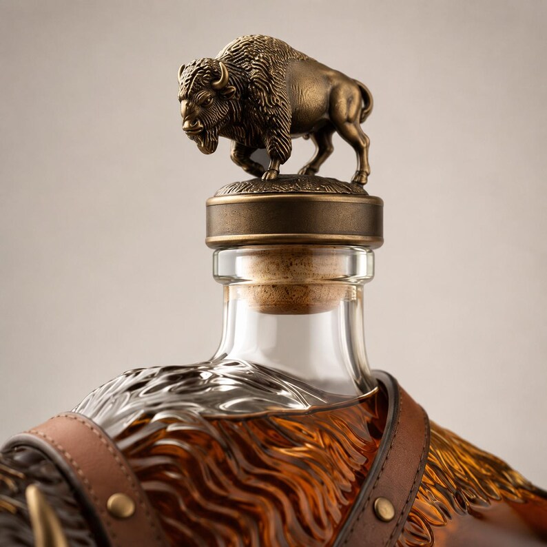 🐃 Bison Whiskey Decanter – 500ml Glass Buffalo Liquor Bottle & Bar Decor 🥃