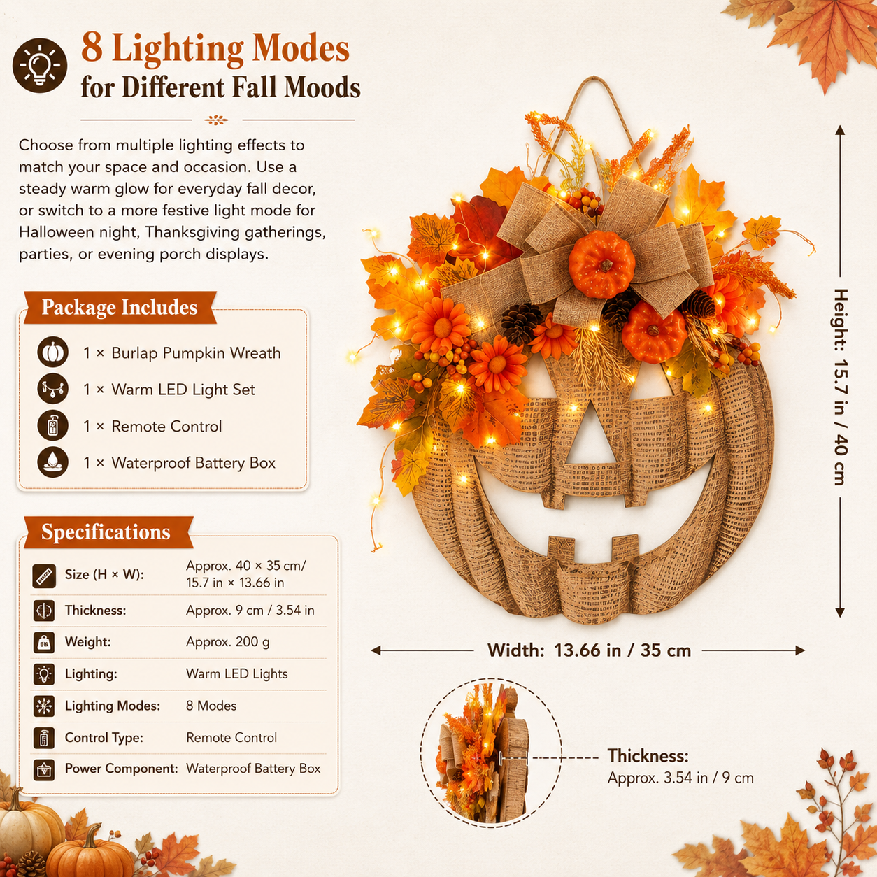 👻50% OFF TODAY🎃 Lighted Burlap Pumpkin Wreath🕯️