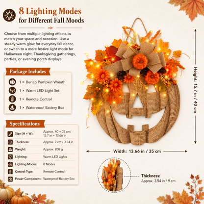 👻50% OFF TODAY🎃 Lighted Burlap Pumpkin Wreath🕯️
